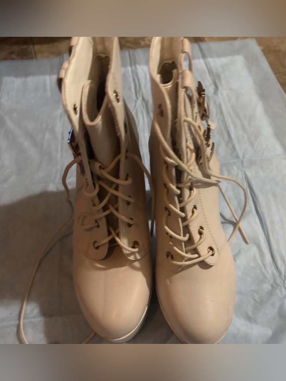 Cape Robbin Cream Lace-Up Ankle Boots